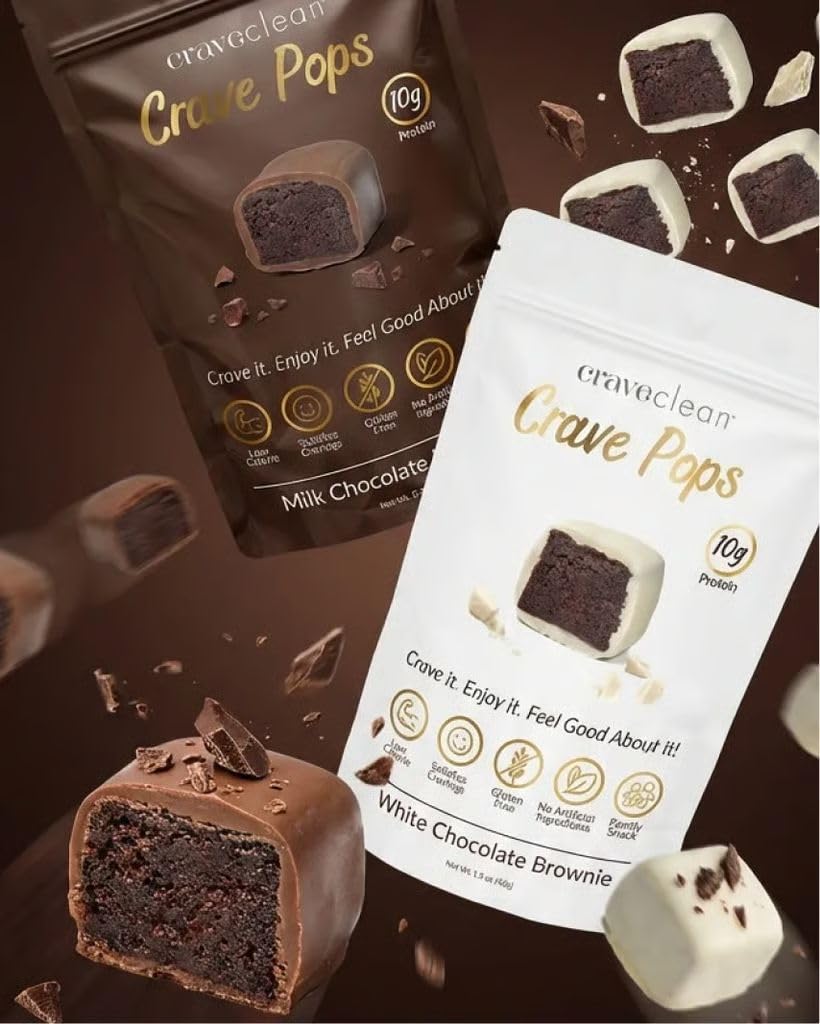 White Chocolate Brownie Pops (5 Brownies) Gluten-Free, High Protein (10g), Low Sugar, Guilt-Free Snack with Clean Ingredients - No Seed Oils - Kid