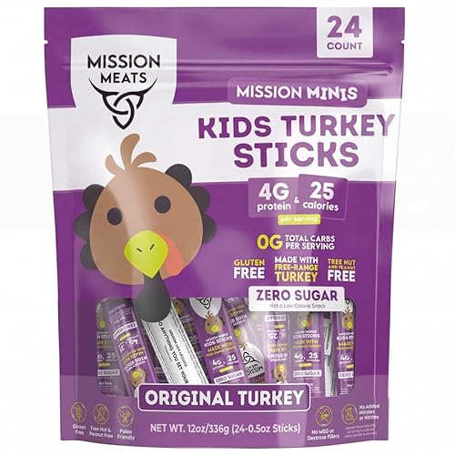 Mission Meats Kids Turkey Sticks, 100% Free Range, Healthy Snacks for Kids, Zero Sugar, 9g Protein per Serving, Gluten & Nut Free, Individually