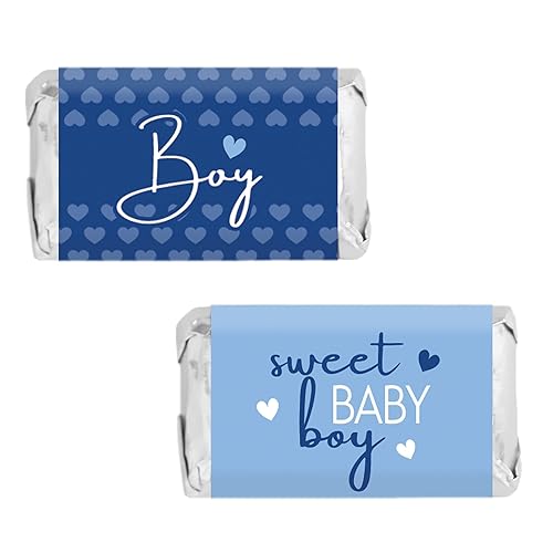 Blue It's a Boy Baby Shower Wrappers for Mini Chocolate Bars, Sweet Baby Boy Party Favor Candy Labels - 42 Count
