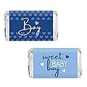 Blue It's a Boy Baby Shower Wrappers for Mini Chocolate Bars, Sweet Baby Boy Party Favor Candy Labels - 42 Count