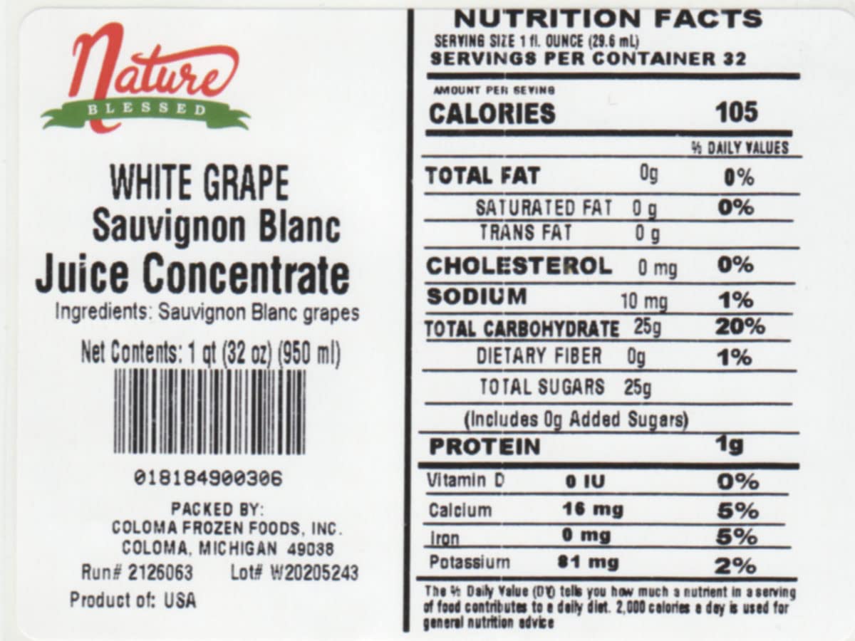 Nature Blessed100% Pure Sauvignon Blanc White Grape Fruit Juice Concentrate - 4 Quarts (4/32 fl z bottles), Excellent for Home Vintners, Brewers