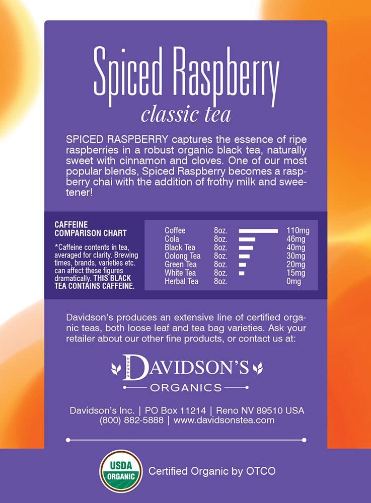 Davidson's Organics, Spiced Raspberry, 8-count Tea Bags, Pack of 12