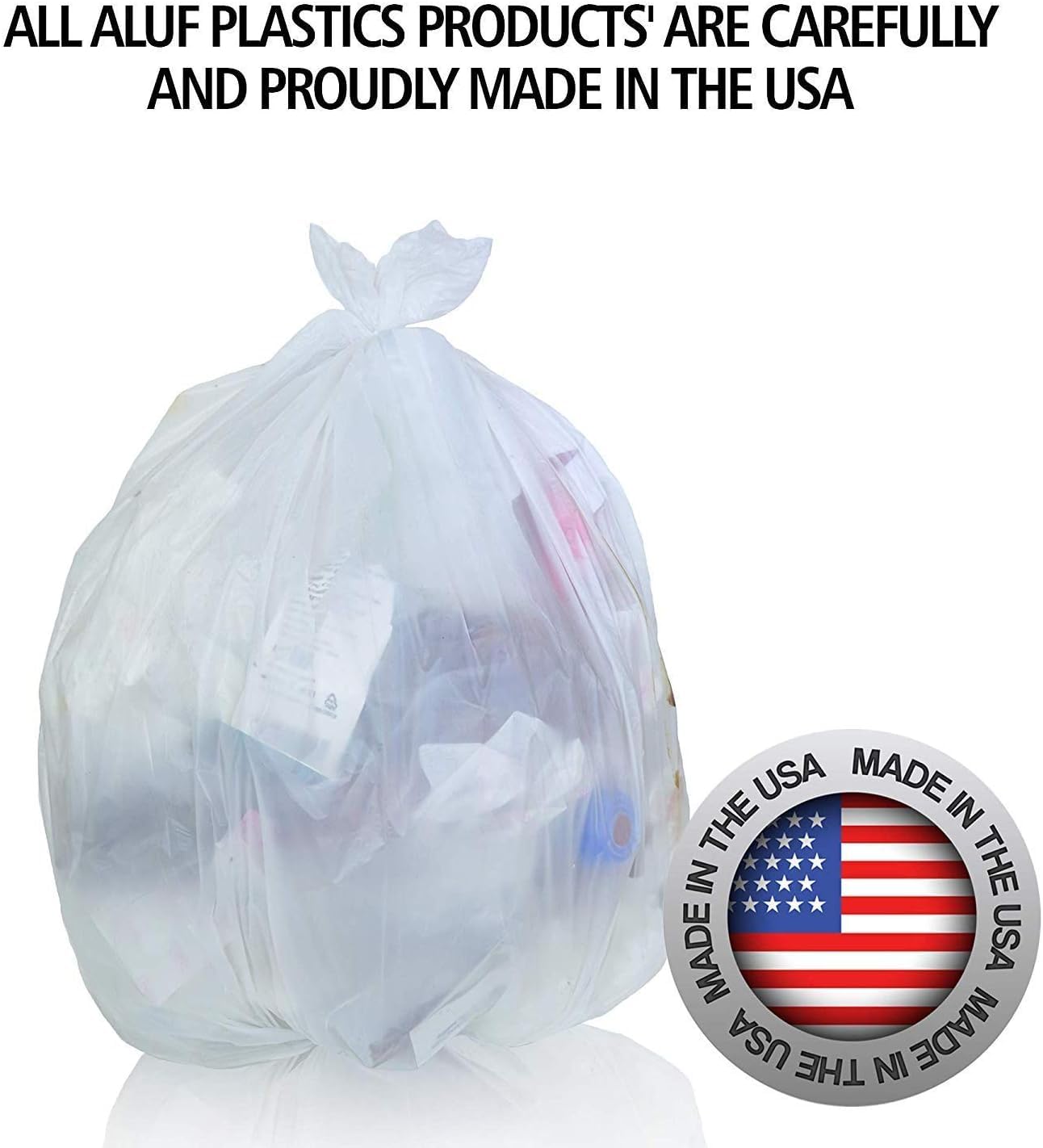 Aluf Plastics 40-45 Gallon Trash Bags Source Reduction Series Value High Density 16 Micron (equiv) Intended for Home, Office, Bathroom, Paper