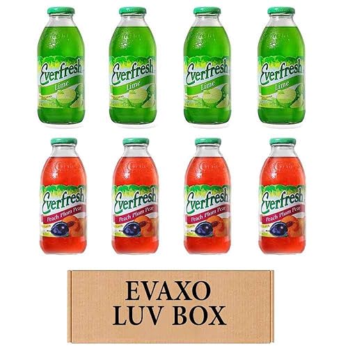 LUV BOX- variety Everfresh Juice 16 oz. pack of 8, Everfresh Lime, Everfresh Peach Plum Pear. by evaxo