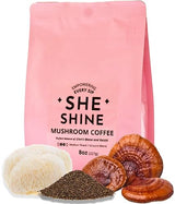 Mushroom Coffee SHE SHINE with Lion’s Mane & Reishi - Organic Superfood Coffee for Energy & Focus - Nootropic Blend for Balanced Wellness - 8 oz Bag