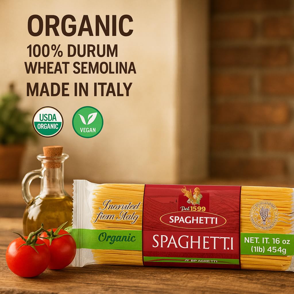 PASTA ZARA - Spaghetti - Organic - 100% Italian Pasta, Made with Durum Wheat Semolina Flour, Non GMO (1 LB. BAG) - Consistently al Dente.
