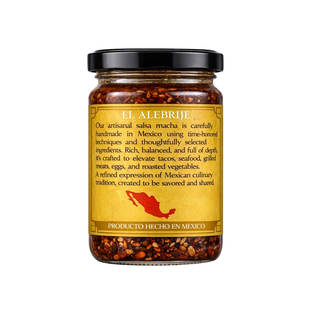 Alebrixes - Salsa Macha with Peanut - Authentic Mexican Chili Oil with Árbol Chili and Roasted Peanut - Hand Made Gourmet Salsa - Mexican Chili Crisp