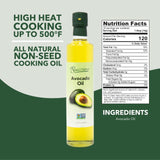 Benissimo 100% Pure Avocado Oil, 500ml Glass Bottle, Allergen-Free and Non-GMO, Premium Cold-Pressed Cooking Oil for Grilling, Sautéing, Baking