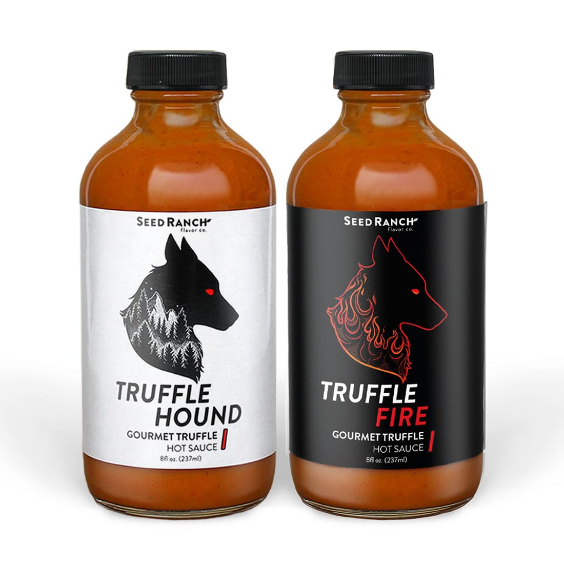 Seed Ranch Truffle Hound & Truffle Fire Hot Sauce Variety Pack - Spicy & Savory Truffle Hot Sauce with Chile de Arbol, Ghost Pepper & Garlic - Vegan