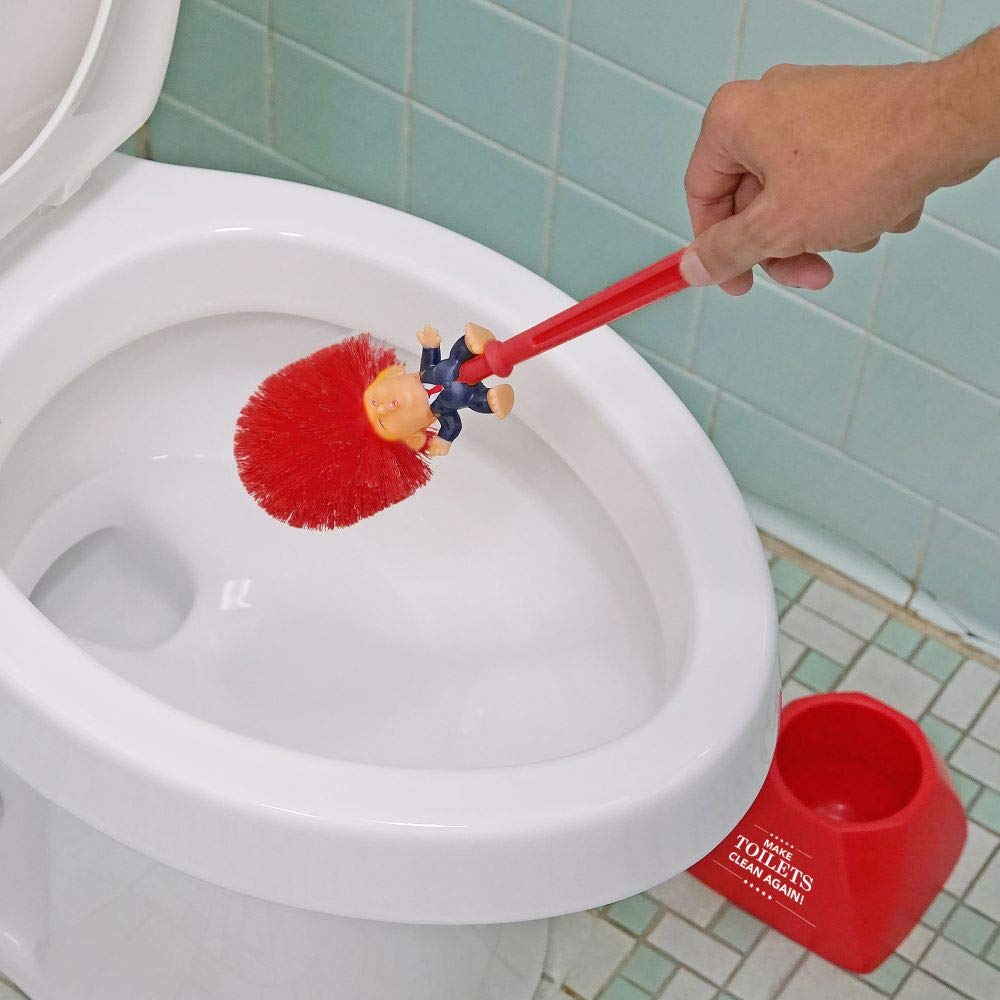 Fairly Odd Novelties Donald Trump Toilet Bowl Brush Make Toilets Clean Again Holder - Perfect Elephant Novelty Gag Political Gift, Red