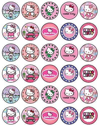 30 x Edible Cupcake Toppers - Cute Pink Cat Inspired Party Collection of Edible Cake Decorations | Uncut Edible on Wafer Sheet