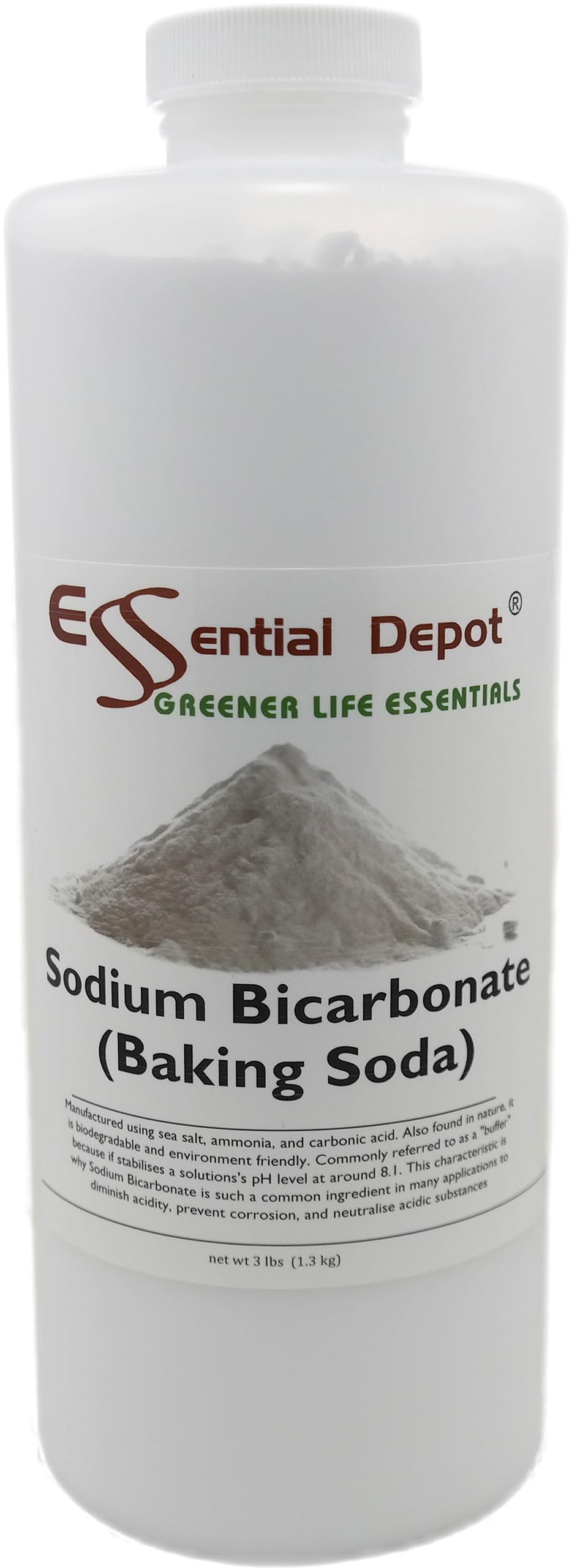 BAKING SODA - SODIUM BICARBONATE - 3 lbs - Minimum 99% Bicarbonate (NaHCO3) - Food Grade - Safety Sealed HDPE Container with Resealable Cap