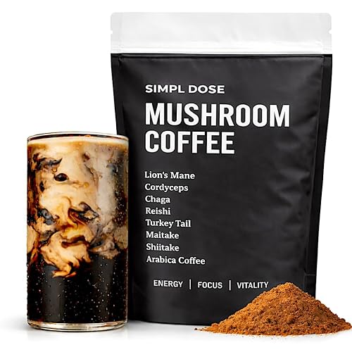 SIMPL DOSE Mushroom Coffee - 55 Servings | Focus, Energy & Mood | USA Made | Everyday Instant Coffee with Lion’s Mane, Chaga, Cordyceps, Reishi & More