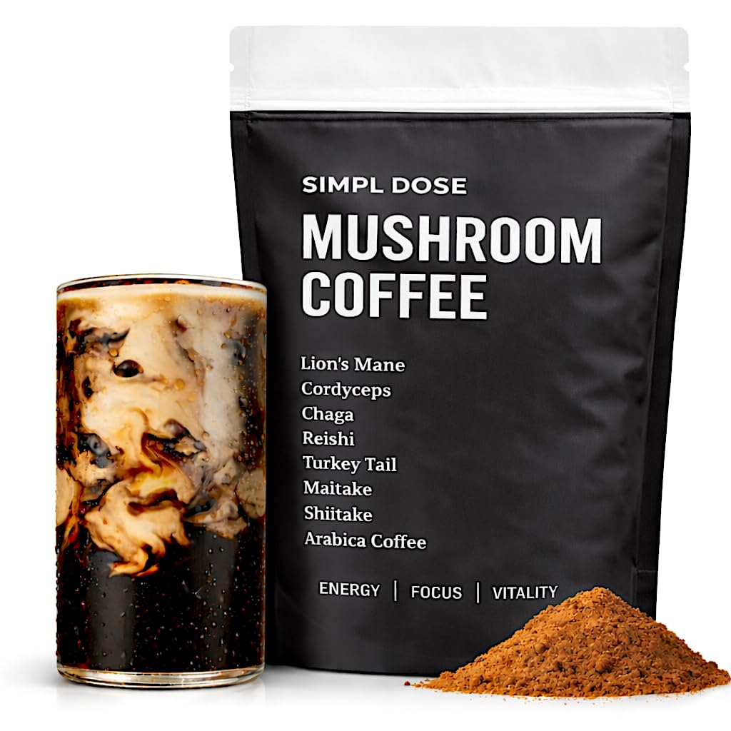 SIMPL DOSE Mushroom Coffee - 55 Servings | Focus, Energy & Mood | USA Made | Everyday Instant Coffee with Lion’s Mane, Chaga, Cordyceps, Reishi & More