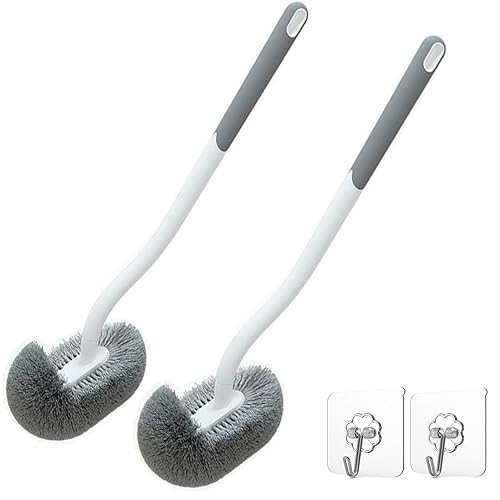 2 Pack Toilet Brush with Hooks, Upgrade S-Shape Toilet Bowl Brush, Deep Cleaning Toilet Brushes Without Dead Corner, Easy to Clean Toilet Rim