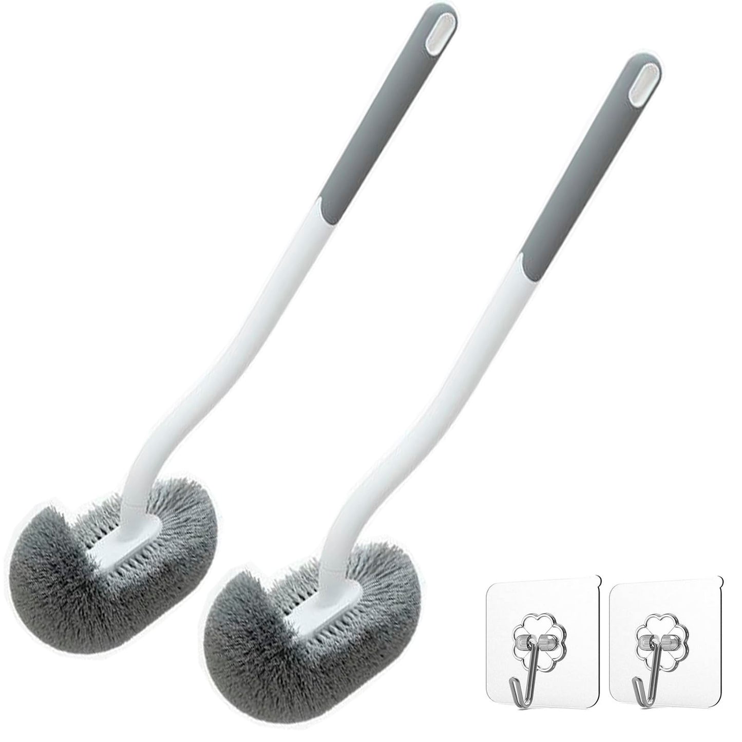 2 Pack Toilet Brush with Hooks, Upgrade S-Shape Toilet Bowl Brush, Deep Cleaning Toilet Brushes Without Dead Corner, Easy to Clean Toilet Rim