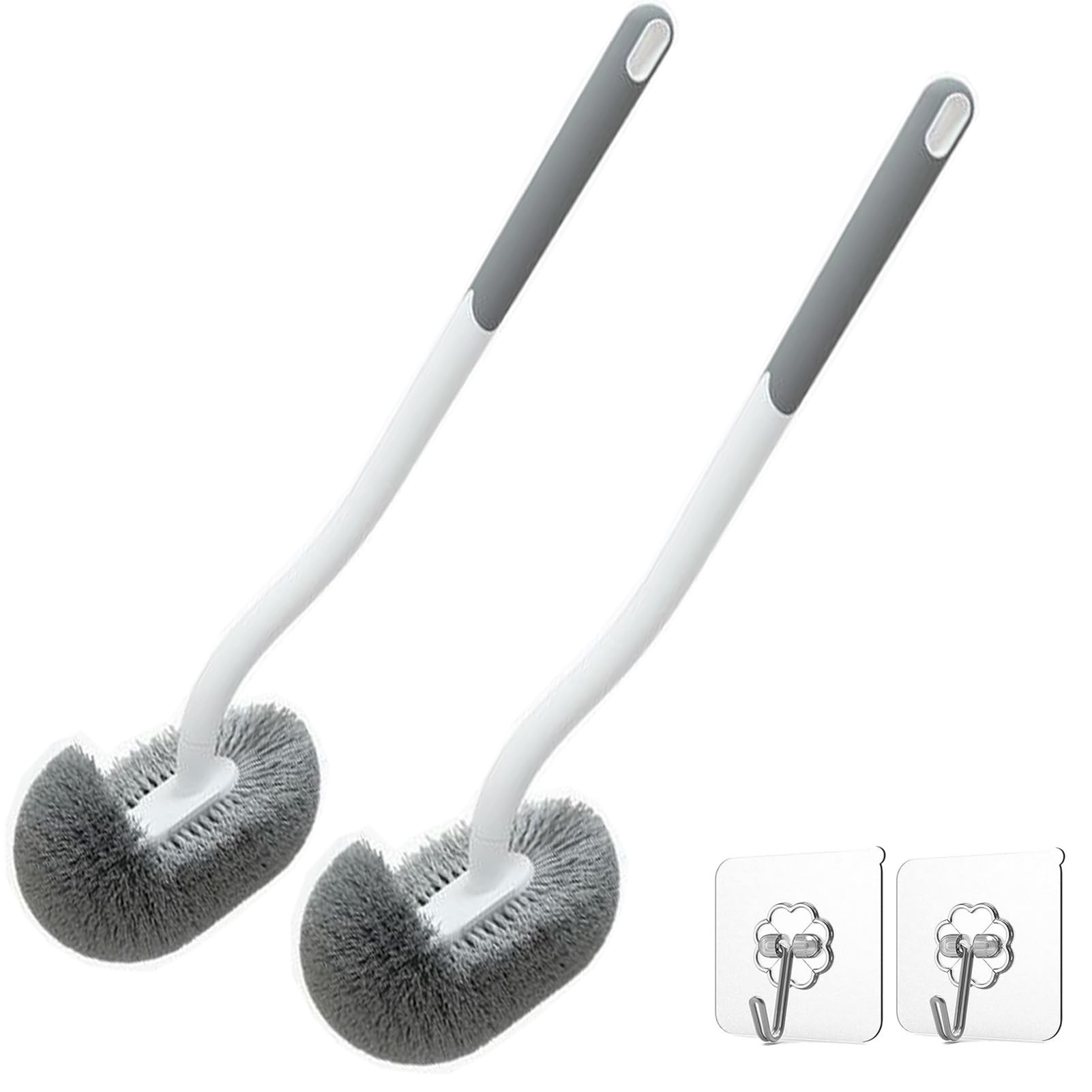2 Pack Toilet Brush with Hooks, Upgrade S-Shape Toilet Bowl Brush, Deep Cleaning Toilet Brushes Without Dead Corner, Easy to Clean Toilet Rim