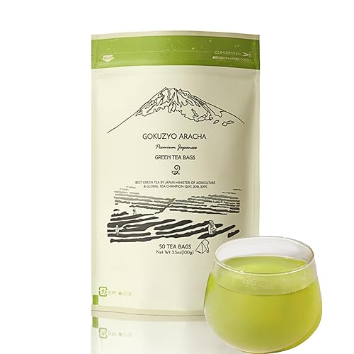 Japanese Green Tea Co. Aracha Gokuzyo Japanese Green Tea Bags (50 Pack) Soilon Pyramid Sachets, Premium Loose-Leaf Quality in Convenient Teabags, Rich