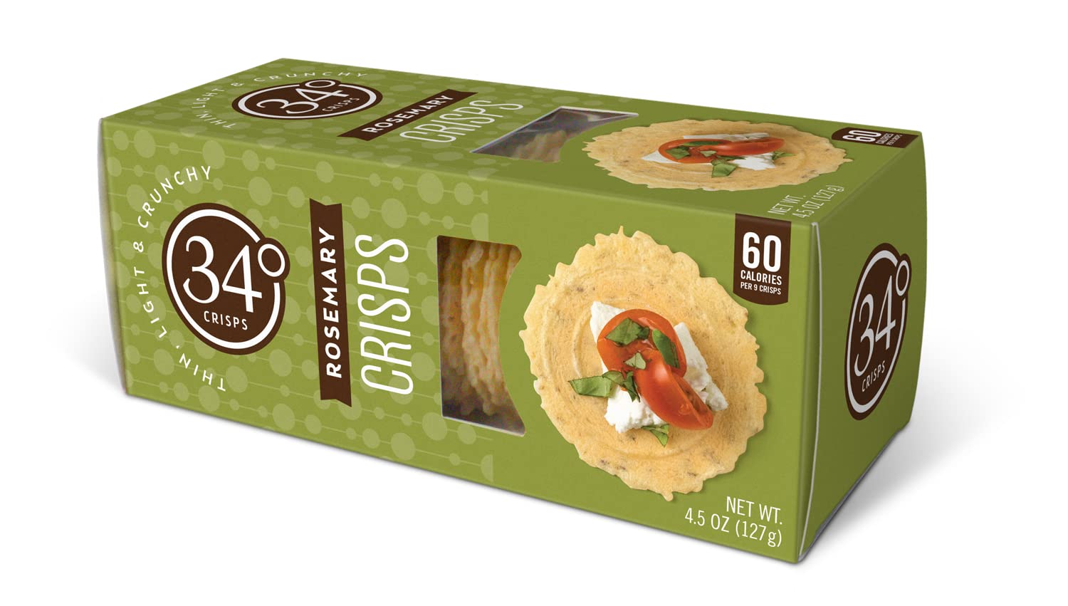 34 Degrees Rosemary Crisps | Light & Crunchy Thin Crackers for Charcuterie, Cheese Boards & Entertaining, Single Pack (4.5oz)