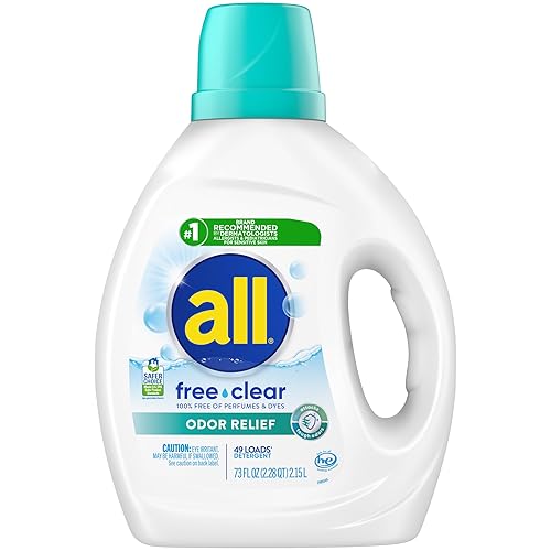 all Liquid Laundry Detergent, Free Clear, Odor Relief, 73 Fluid Ounces, 49 Loads