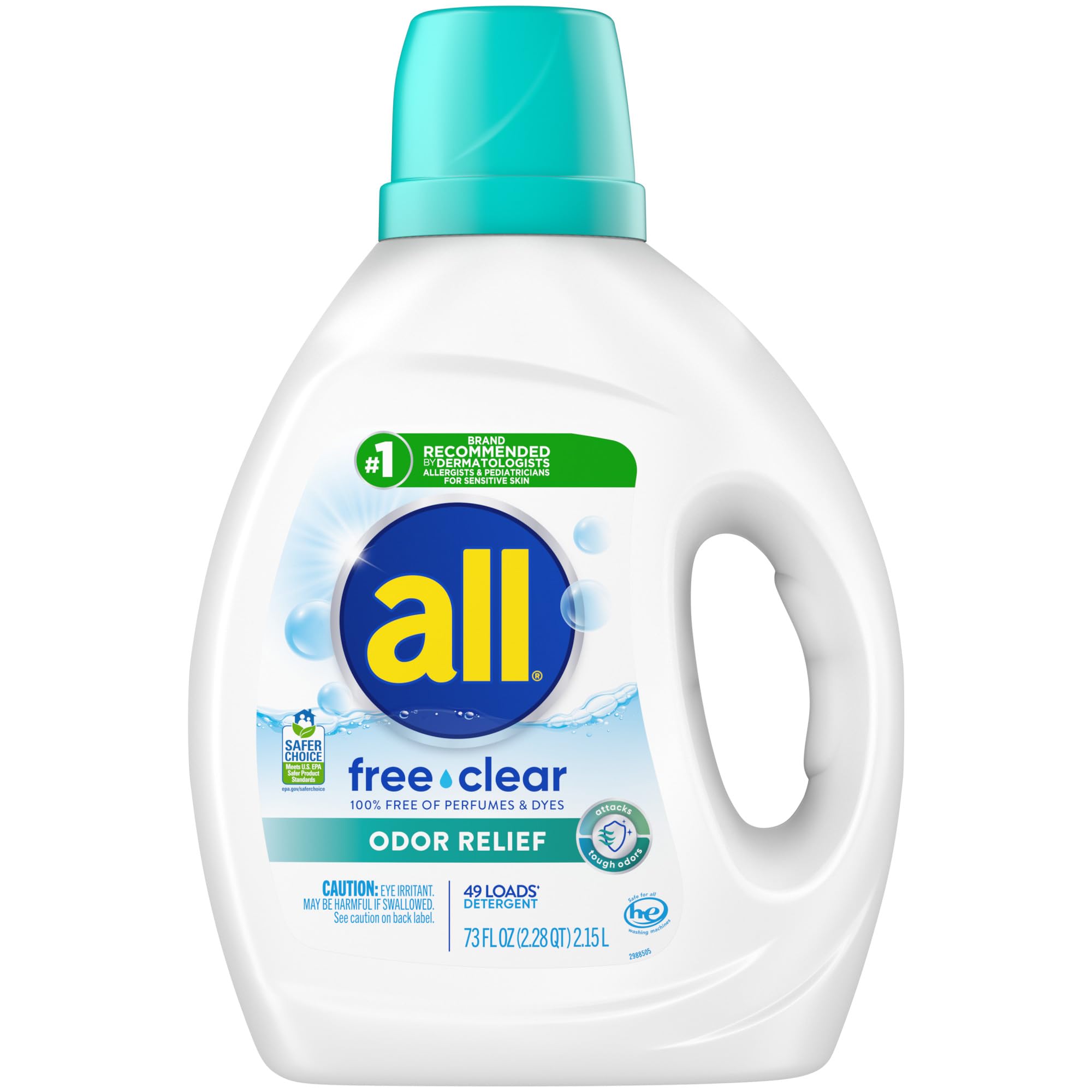 all Liquid Laundry Detergent, Free Clear, Odor Relief, 73 Fluid Ounces, 49 Loads