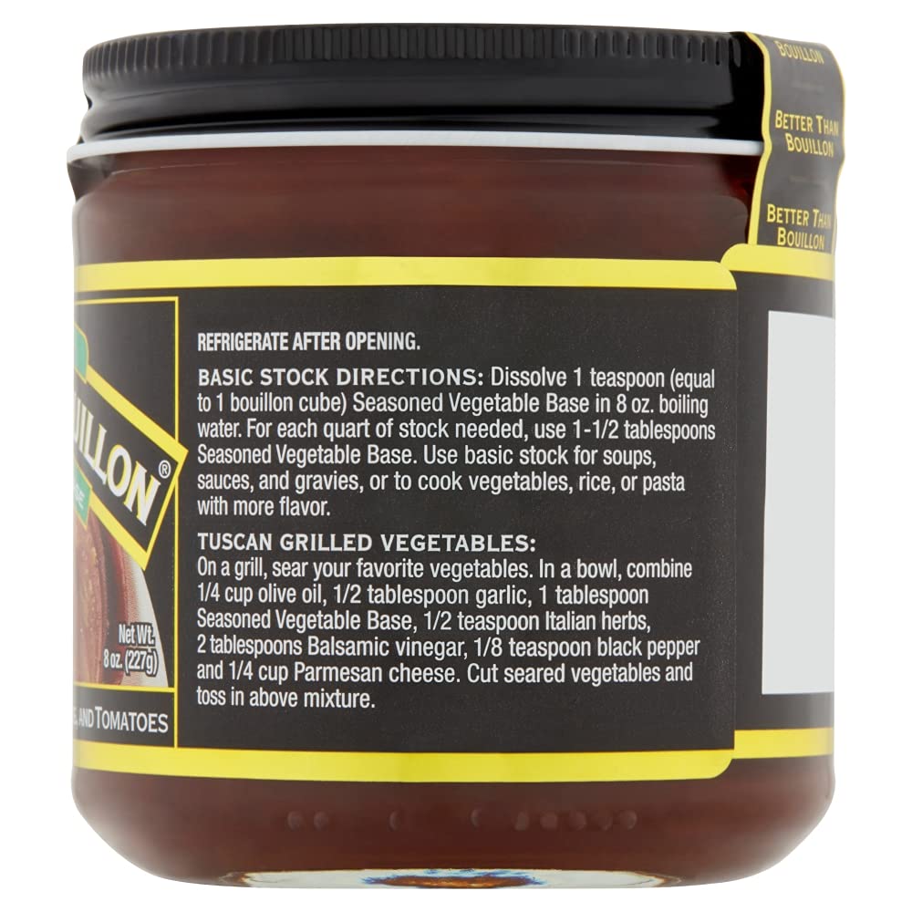Better Than Bouillon Premium Seasoned Vegetable Base, Blendable Base for Added Flavor, 38 Servings Per Jar 8 Ounce (Pack of 6)