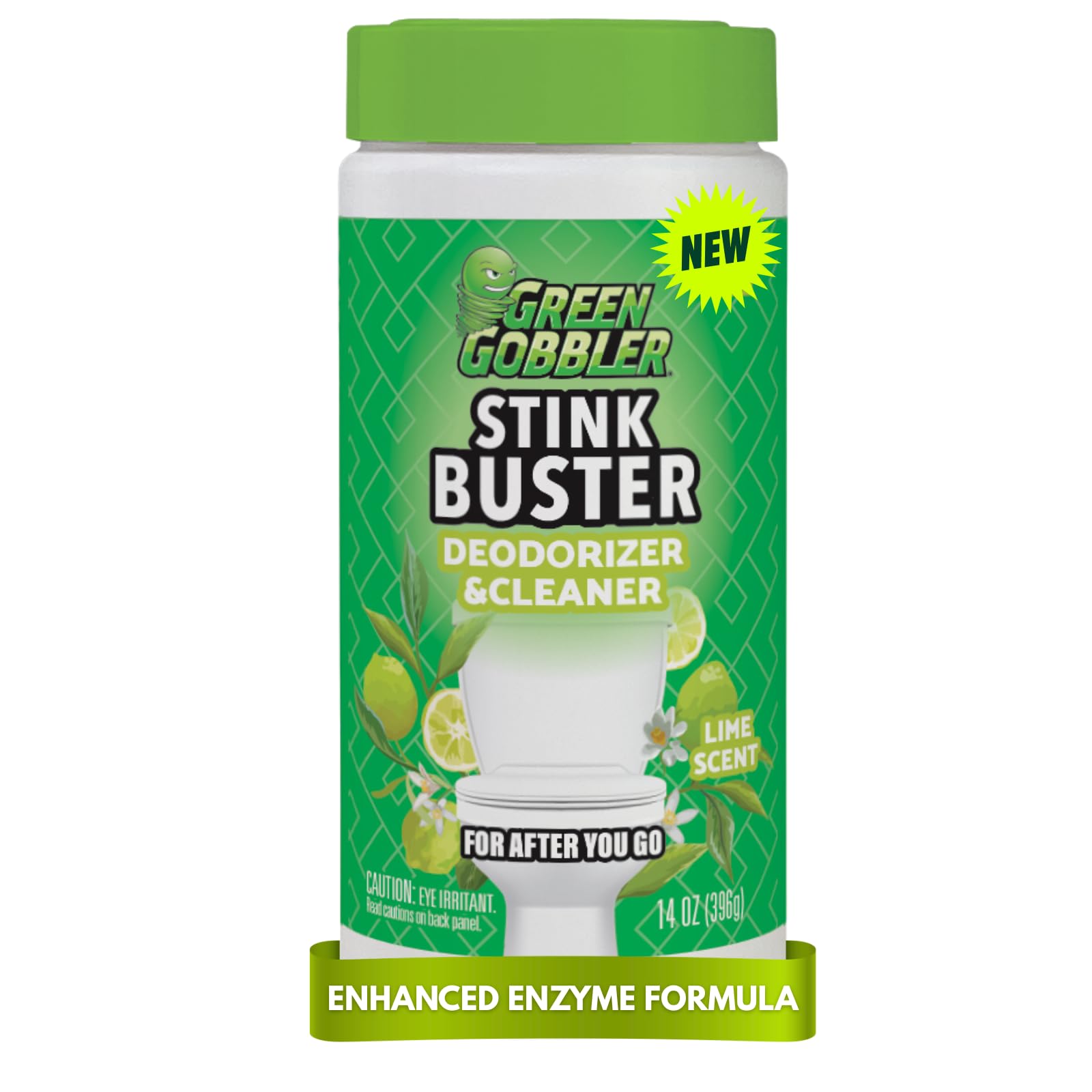 Green Gobbler Stink Buster Toilet Deodorizer & Cleaner For After You Go - Fresh Lime Scent, Bleach-Free, Enzyme Enhanced, Safe for Toilet, Pipes