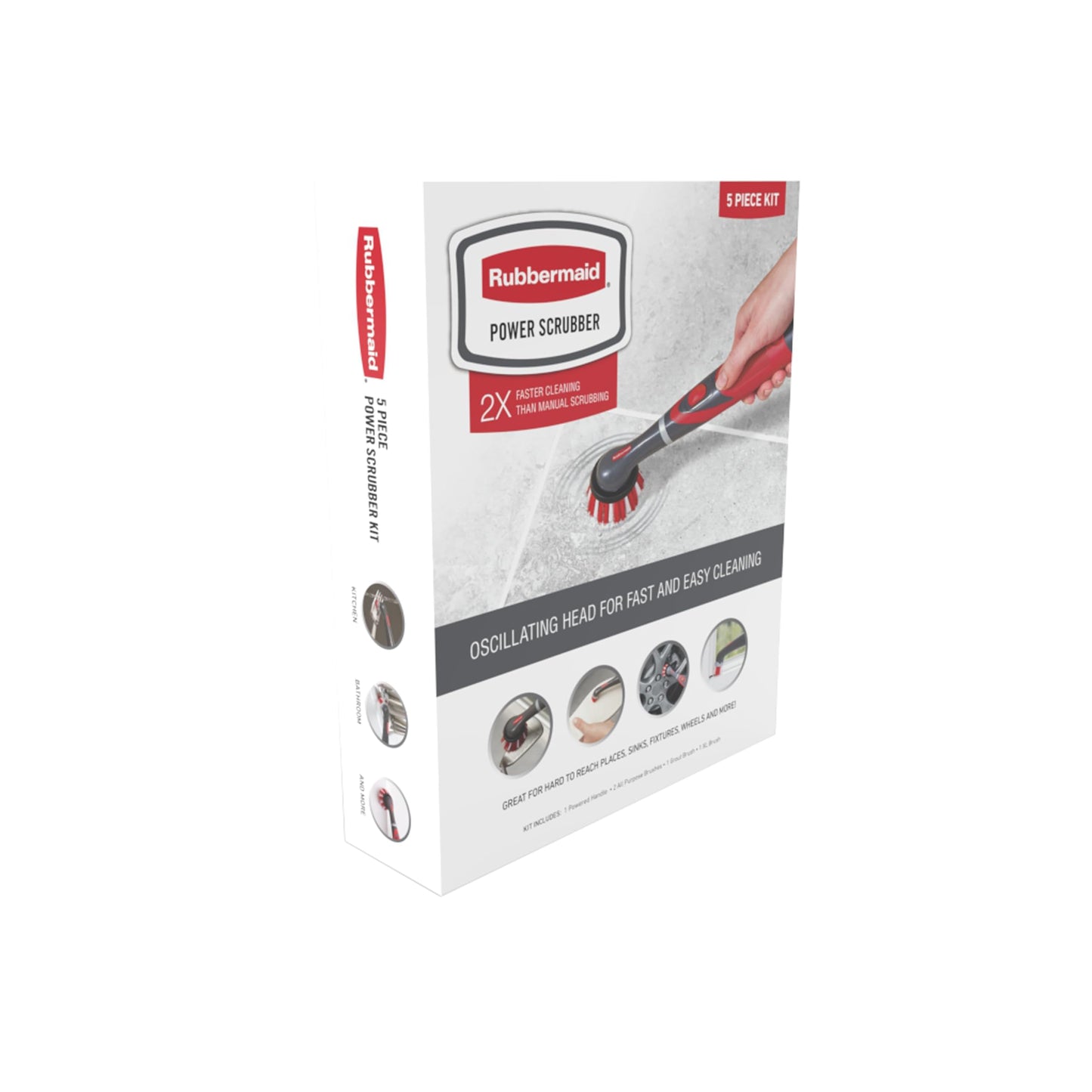 Rubbermaid Reveal Power Scrubber 5-Piece Kit, Cordless Electric Battery Powered Spin Scrub Brush, Water Resistant
