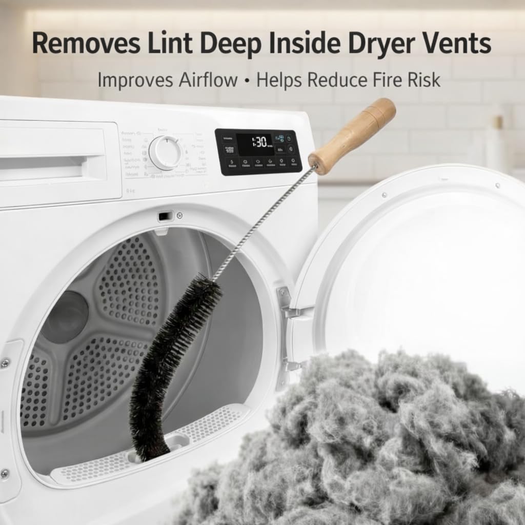 Dryer Vent Cleaner Kit - Flexible Lint Brush for Household Cleaning, Long Refrigerator Coil Brush, Dust & Pet Hair Remover (1-Pack)
