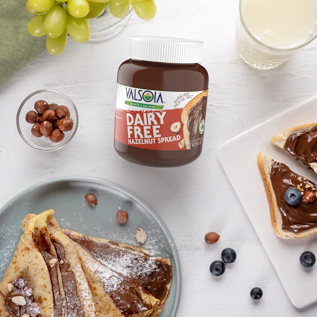 Valsoia Hazelnut Cream - 14oz | Dairy-Free, Vegan, Low sugar, Gluten-Free, Palm oil free, Italian Quality creamy chocolate and hazelnut spread