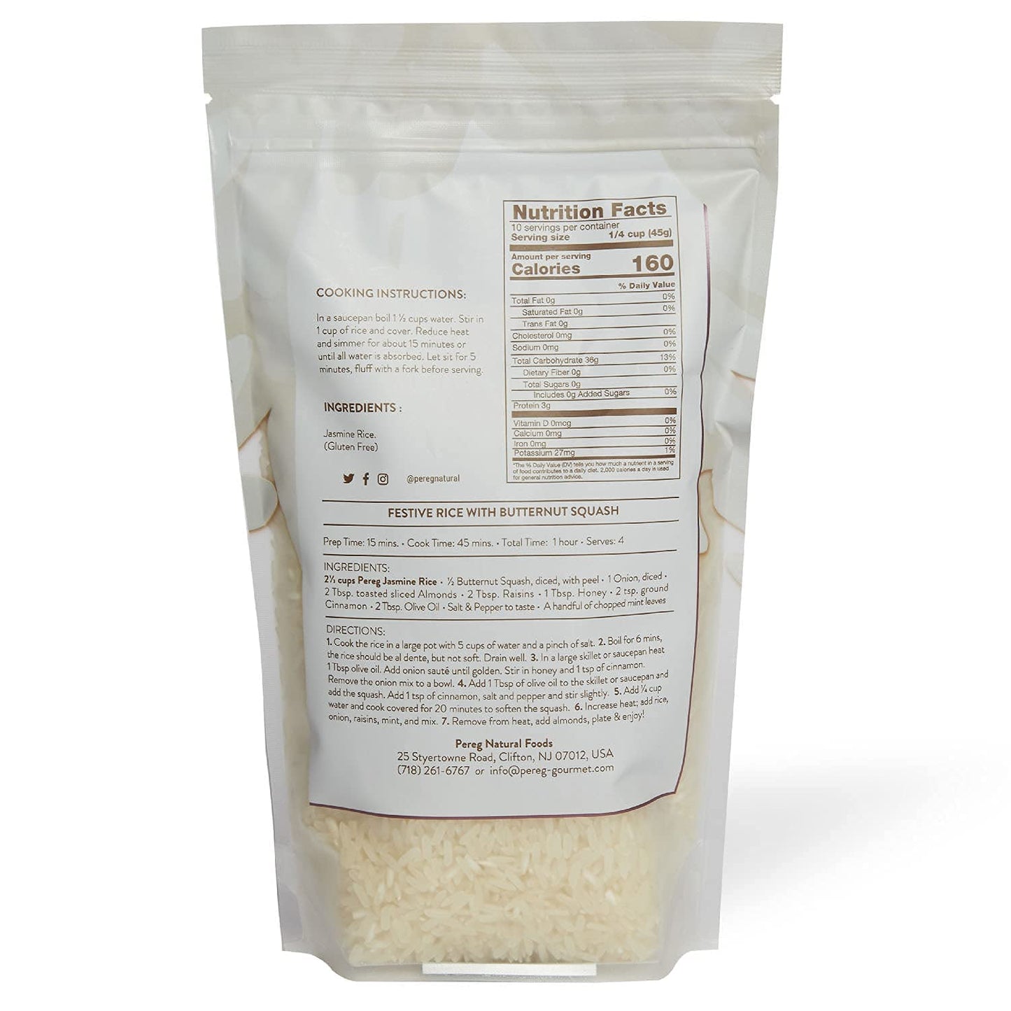 Pereg Thai Jasmine Rice (16 Oz x 6 Pack) - Long Grain, Naturally Fragrant, Naturally Grown - Asian Rice Variety - Gluten-Free, Non-GMO & Kosher