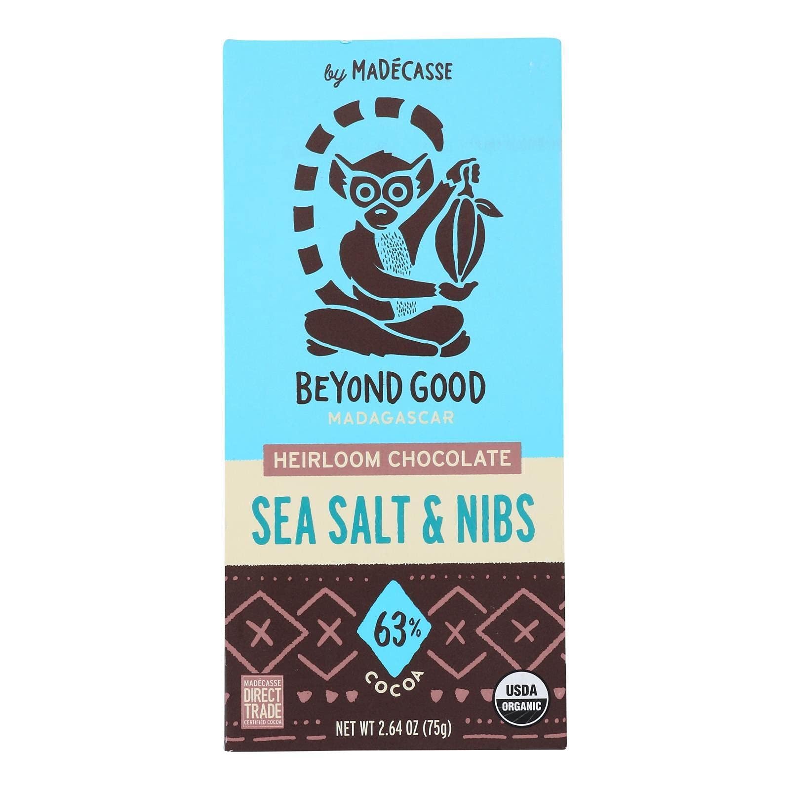 Madecasse Sea Salt and Nib Chocolate Bar, 2.64 Ounce -- 10 per case.
