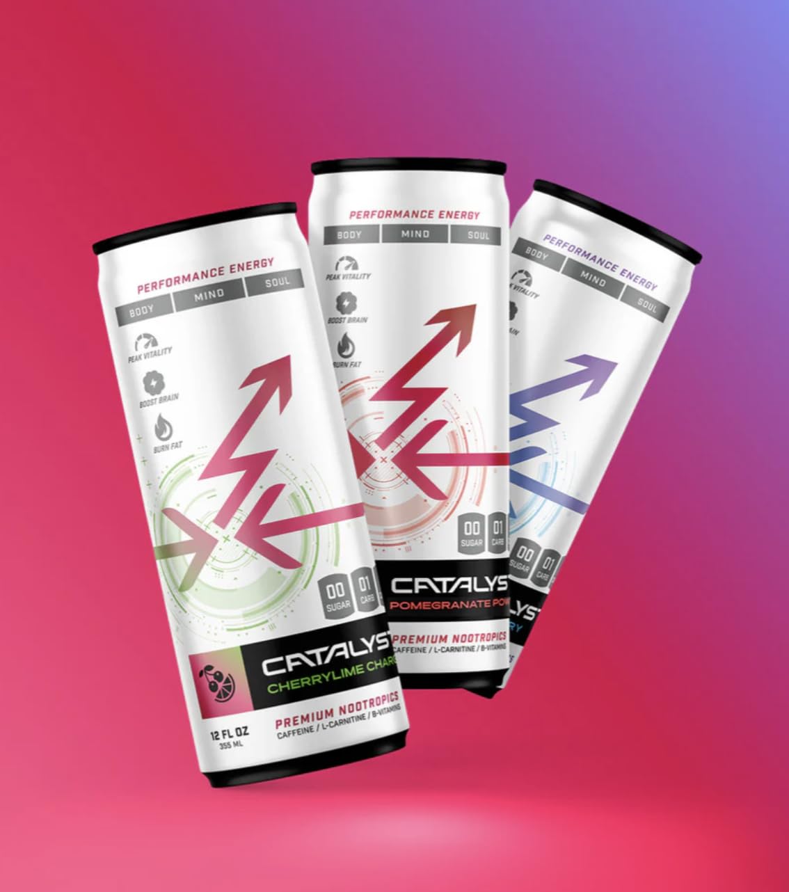 CATALYST | Fruit Fusion Set - 12 Pack Energy Drinks | 3 Fruit Flavors | Zero Sugar, 10 Calories, 120mg Caffeine | Natural Nootropics | SuperBerry