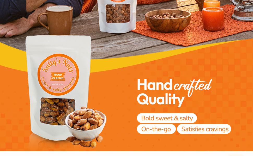 Sally's Nuts - Premium Hand Crafted Sweet & Salty Nuts - Vegan, Gluten Free, Preservative Free, Certified Kosher Hand Made in Small Batches (8oz