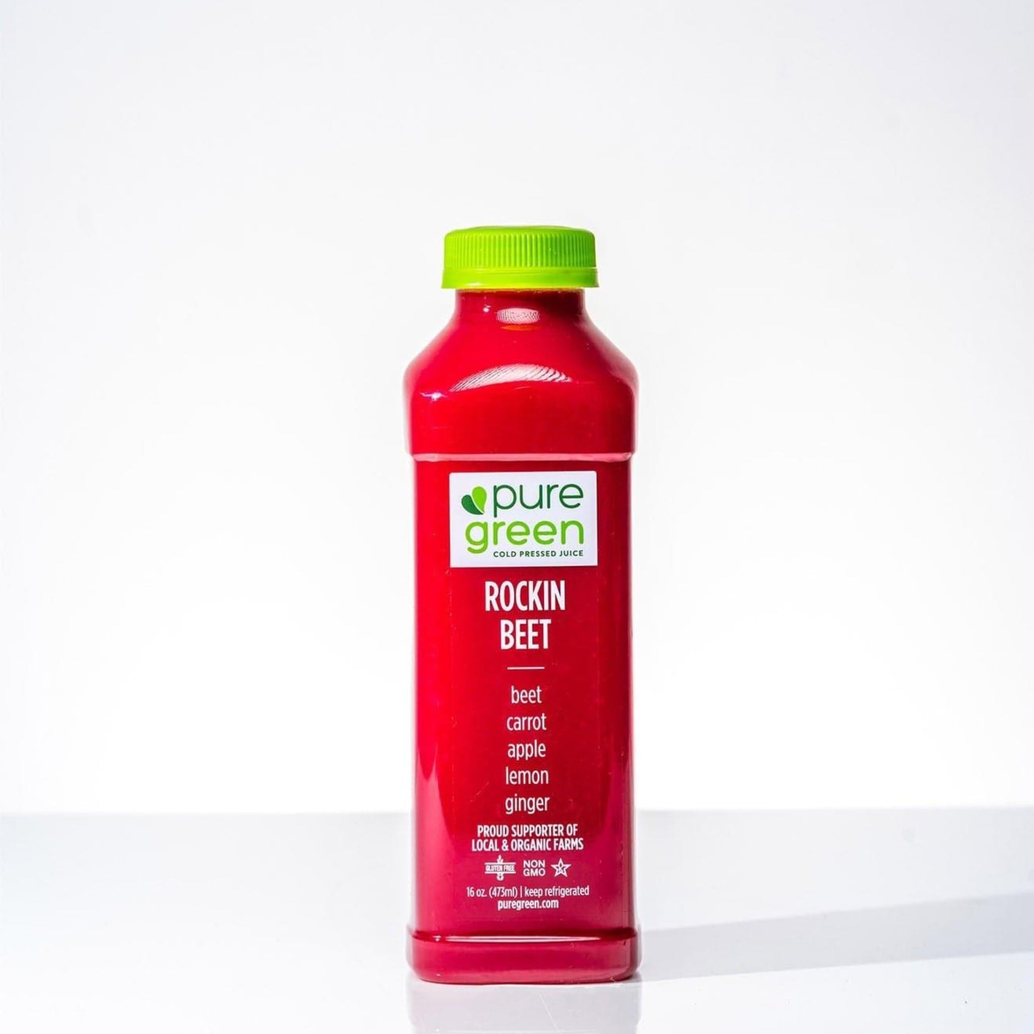 Pure Green Cold Pressed Juice - Rockin Beet - Fresh Functional Blend with Beet, Carrot, Apple, Lemon, Ginger - Natural, Gluten Free, Non-GMO, No