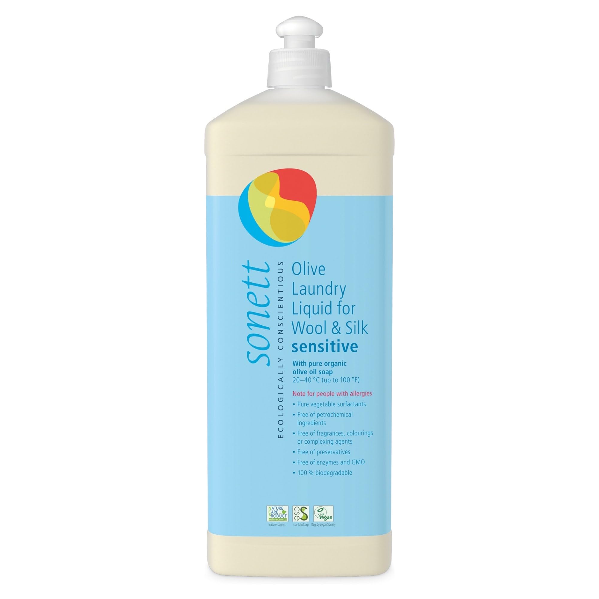 Sonett Organic Olive Laundry Liquid for Wool and Silk, Sensitive skin 34 oz/1L (Sensitive Olive Laundry Liquid for Wool and Silk) Certified