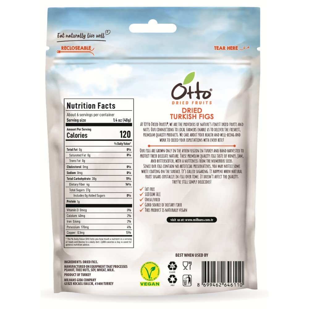 Otto Dried Fruits - Non-GMO Snack, Naturally Vegan Snack with No Added Sugar, Flavors or Preservatives (Pack of 1, Dried Turkish Figs)