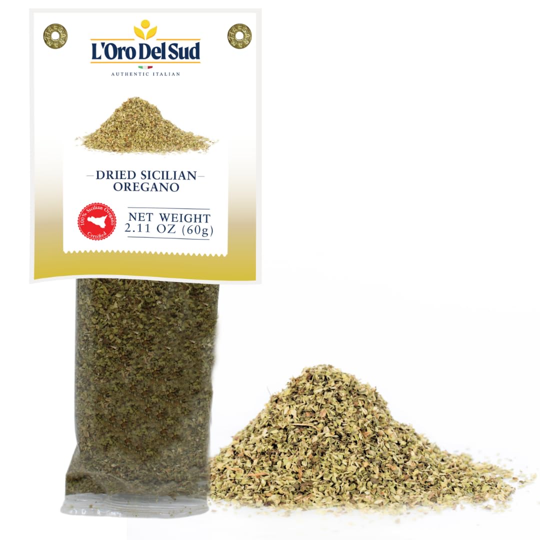 Sicilian Oregano Dried, 2.11 oz (60 g), Seasoning, Herbs, Ground Dried Oregano Leaves with intense aroma, Italian Oregano, L'Oro Del Sud
