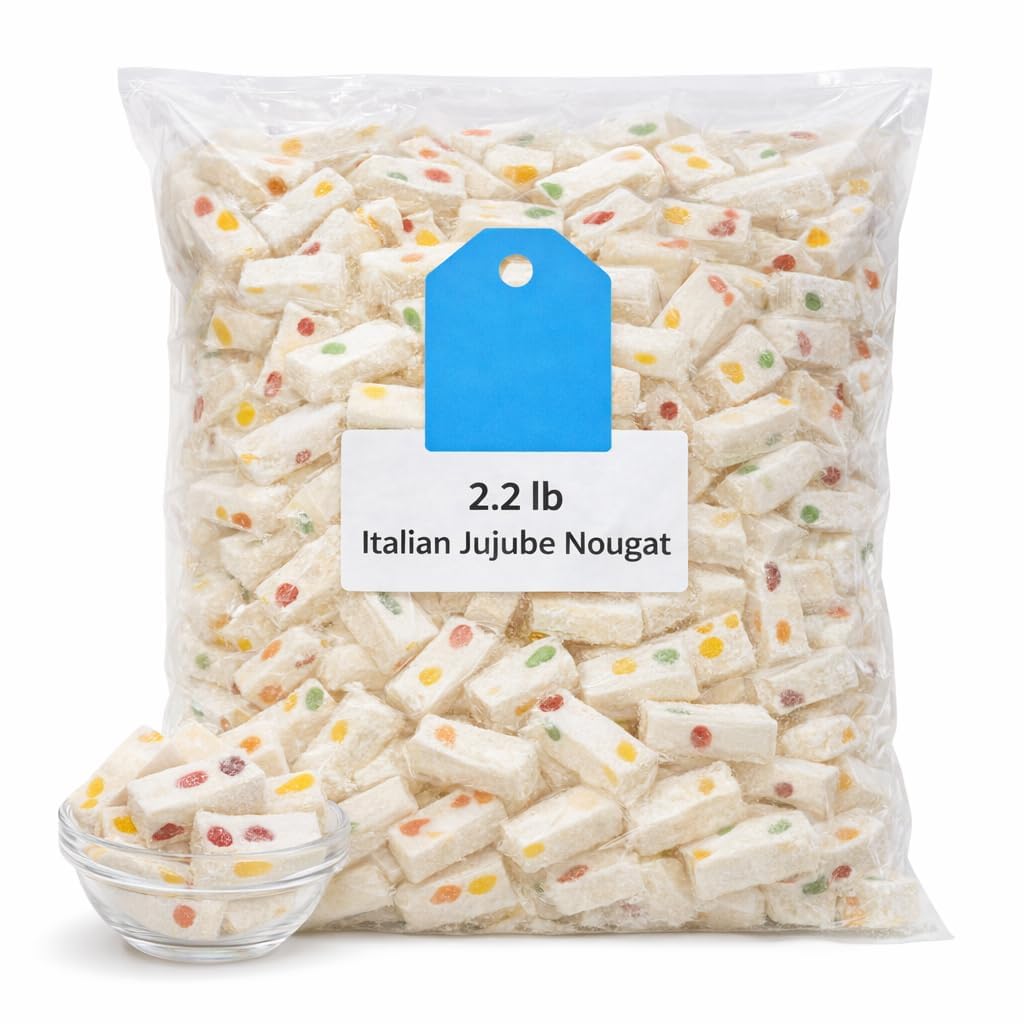 Italian Jujube Nougat Candy, Soft Chewy Fruit Flavors, 2.2 lb Bulk Bag