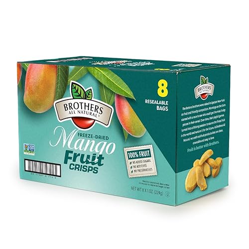 Brothers All Natural Freeze Dried Fruit Crisps, Mango, 1 Oz (Pack of 8), Made with 100% Fruit, Gluten Free, Soy Free, Vegan, Healthy Snack, Resealable