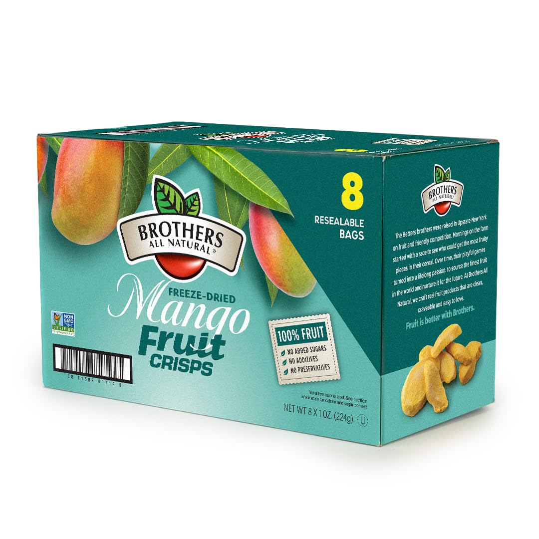 Brothers All Natural Freeze Dried Fruit Crisps, Mango, 1 Oz (Pack of 8), Made with 100% Fruit, Gluten Free, Soy Free, Vegan, Healthy Snack, Resealable