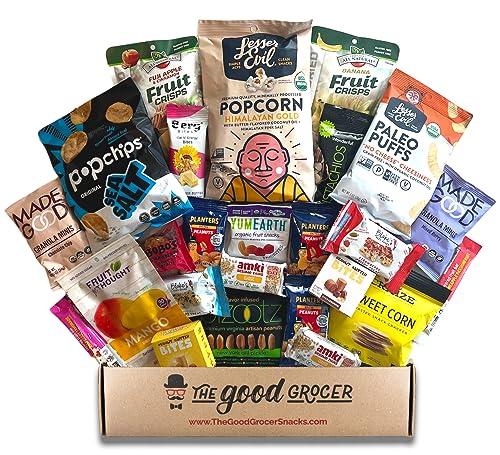 GLUTEN FREE and VEGAN (DAIRY and FIG FREE) Healthy Snacks Care Package (25 Ct): Cookies, Bars, Chips, Fruit, Nuts, Trail Mix, Gift Box Sampler, Office