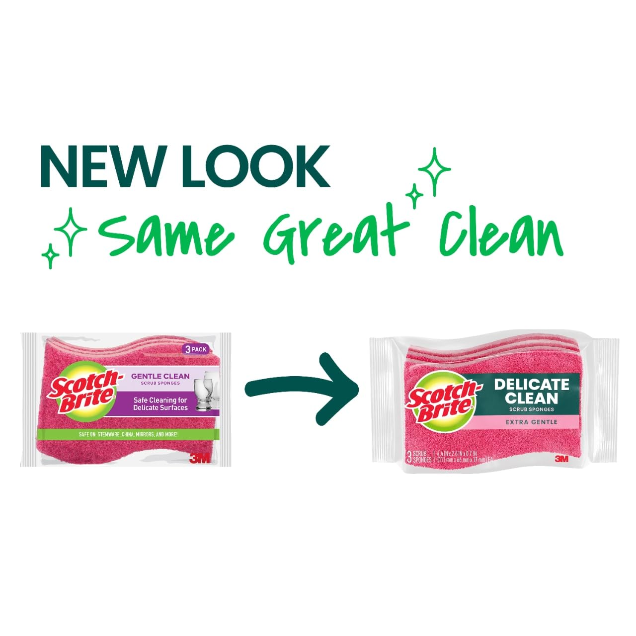 Scotch-Brite Delicate Clean Non-Scratch Scrub Sponge, 3 Nonscratch Kitchen Sponges for Gentle Cleaning of Porcelain, Fine china, Stemware, Nonstick