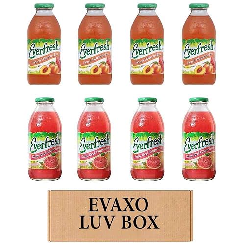 LUV BOX- variety Everfresh Juice 16 oz. pack of 8 , Everfresh Peach Watermelon , Everfresh Ruby Red Grapefruit. by evaxo