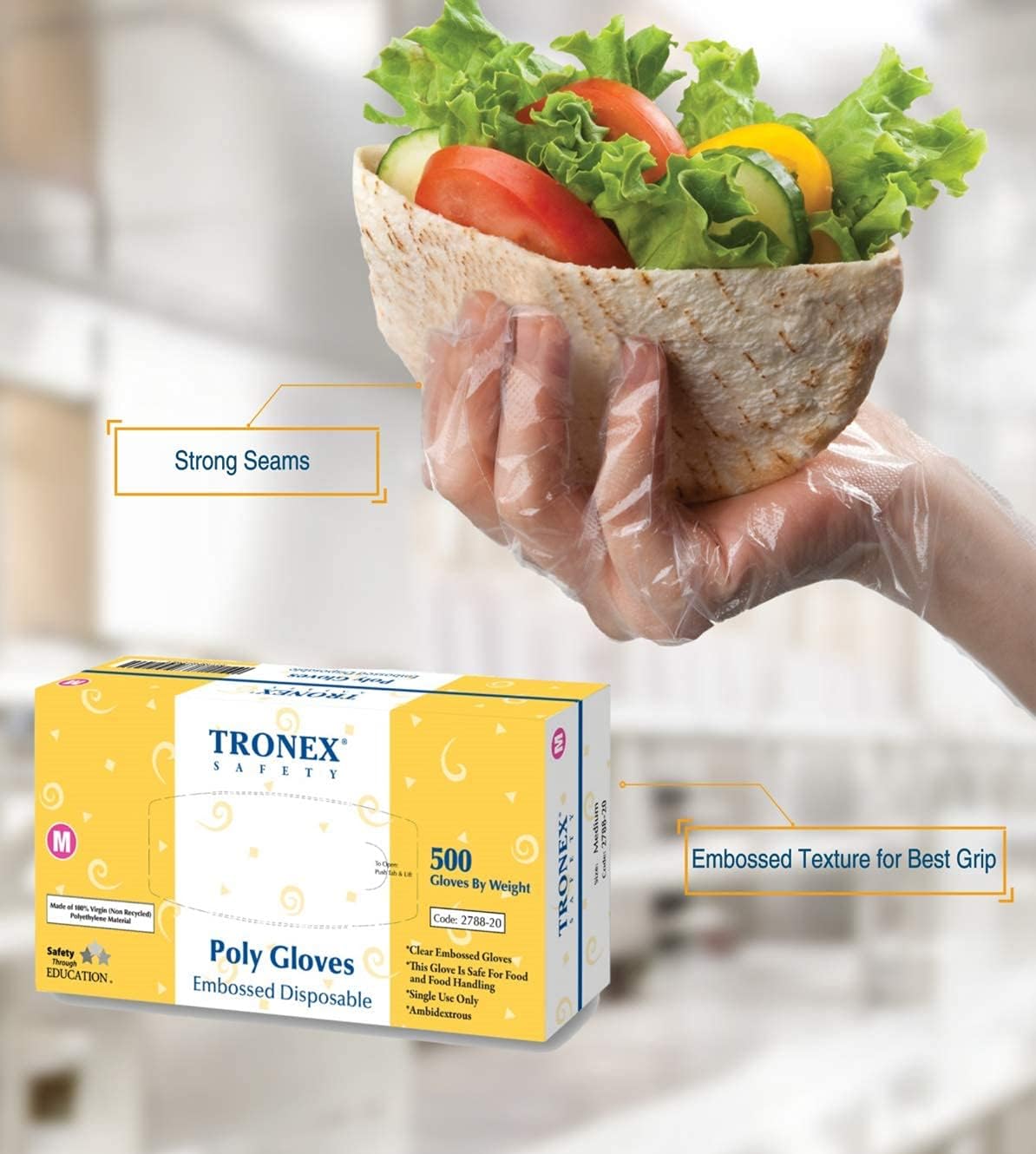 TRONEX Embossed Poly Disposable Gloves Plastic Food Safe Gloves, Clear (Medium, 500, Count)