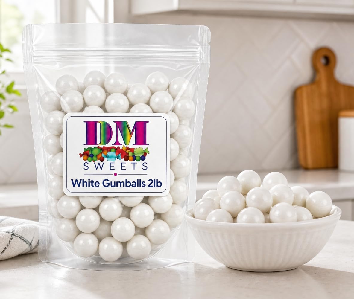 White Gumballs - 2 lbs of 1" Tutti Frutti Gumballs in Resealable Bag to Ensure Freshness. Perfect for Color Themed Parties or Candy Buffets