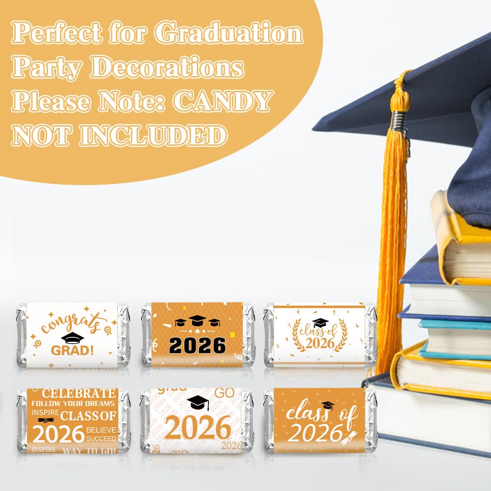 Graduation Party Decorations 2026 Graduation Label Stickers, 120PCS Congrats Grad Mini Gold White Candy Wrapper Class Of 2026 Chocolate Bar Stickers