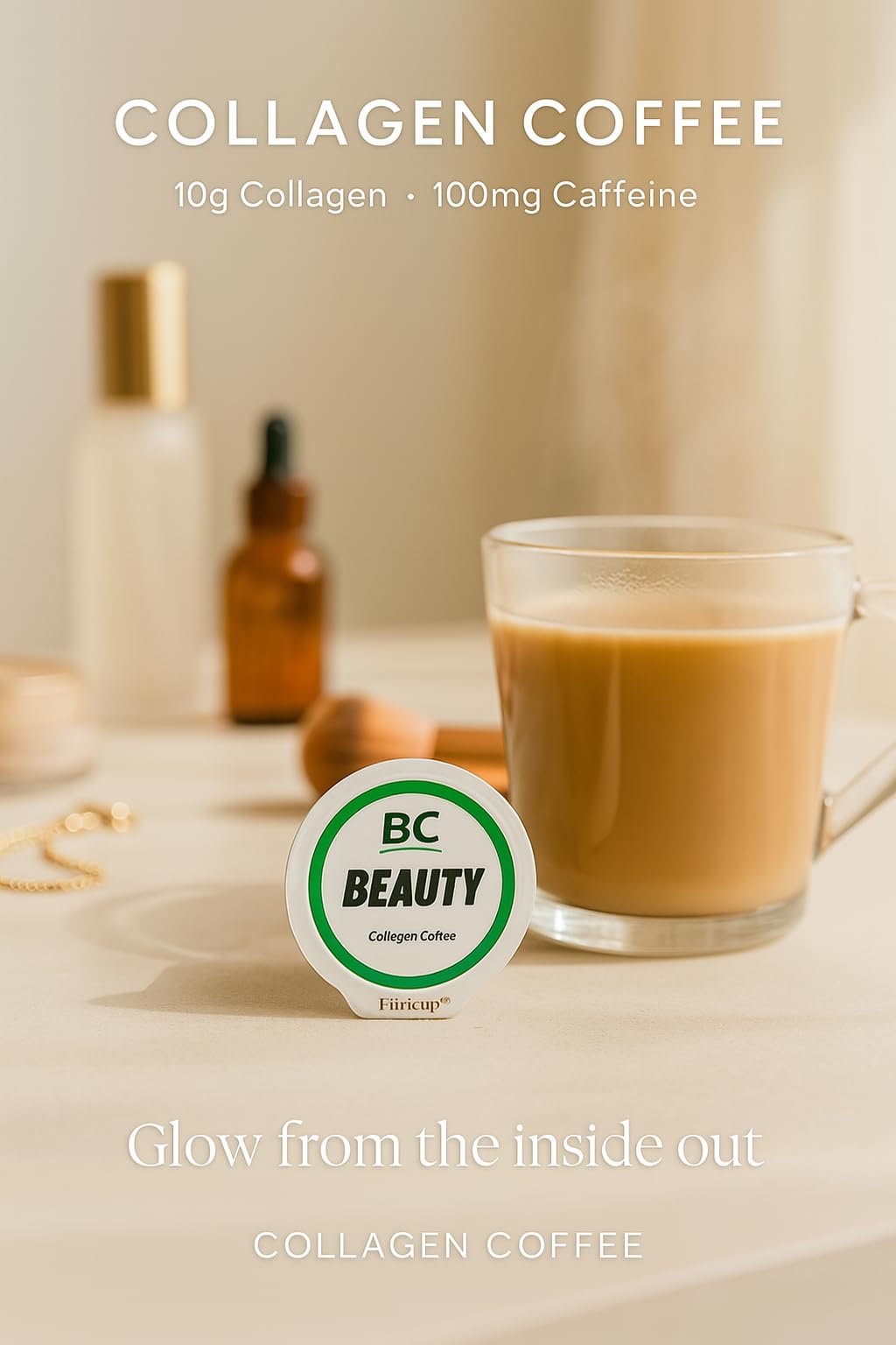 BeautyCup (Collagen Coffee) 12 Ct. Box with 10 grams of Collagen per serving, Beauty-Boosting Espresso Style Coffee