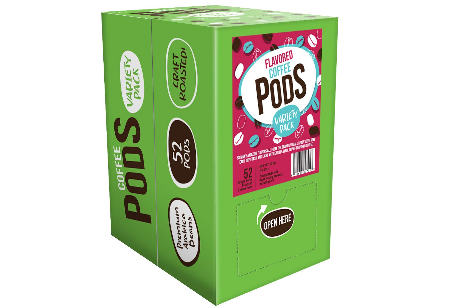 Coffee Pod Variety Packs Flavored Sampler, Assorted, Compatible with 2.0 K-Cup Brewers, Variety Pack, 52 Count (Pack of 1)