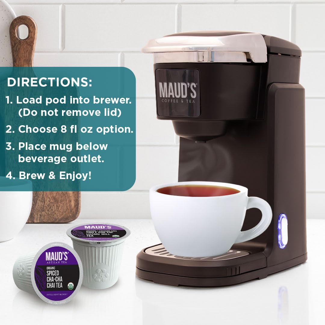 Maud's 9 Blend Organic Tea Pods Variety Pack, 48 ct, 9 Assorted Flavors, Single Serve Pods -100% Gourmet Blended Tea Leaves, Compatible with Keurig K